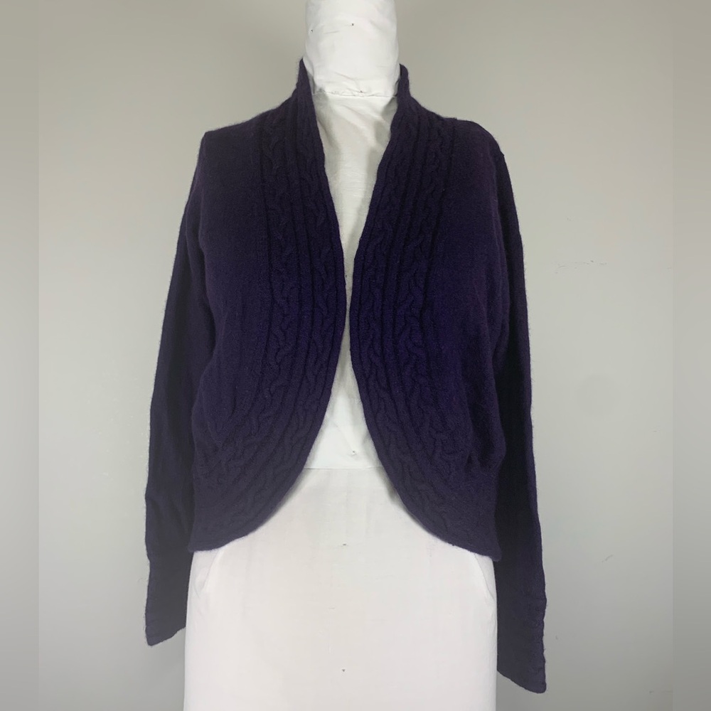 Marina Luna Purple 100% Merino Wool Cable Knit Bolero Cardigan - Size Large